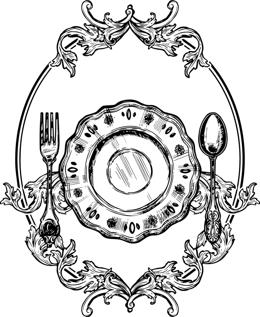 diseño de plato y cubiertos ilustrados para el restaurante halal en Sevilla